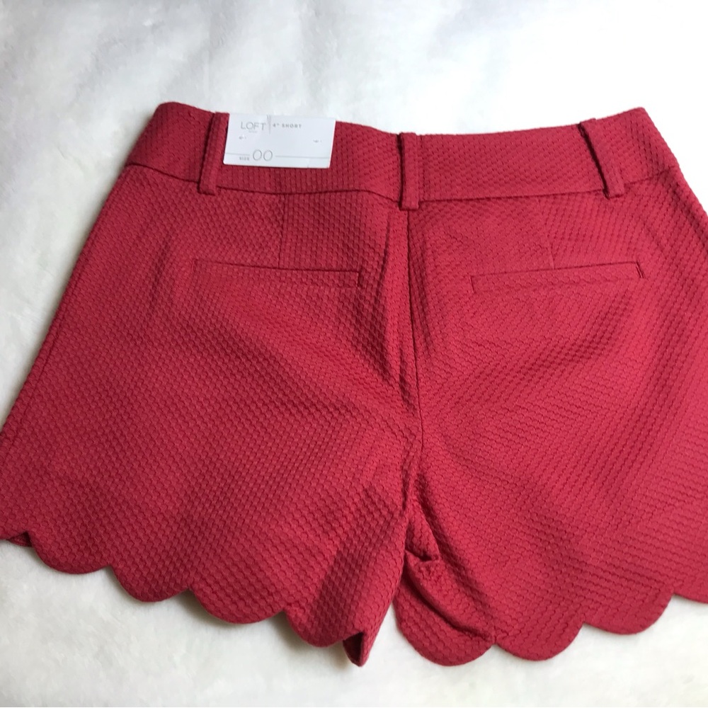 LOFT Red Skorts with Scalloped Hem and Textured Fabric